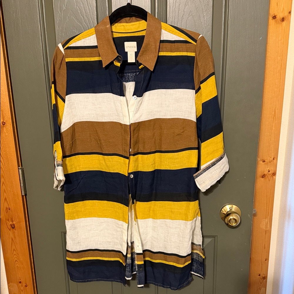 Chico's Multicolor Striped Casual Shirt in 100% linen. Never worn